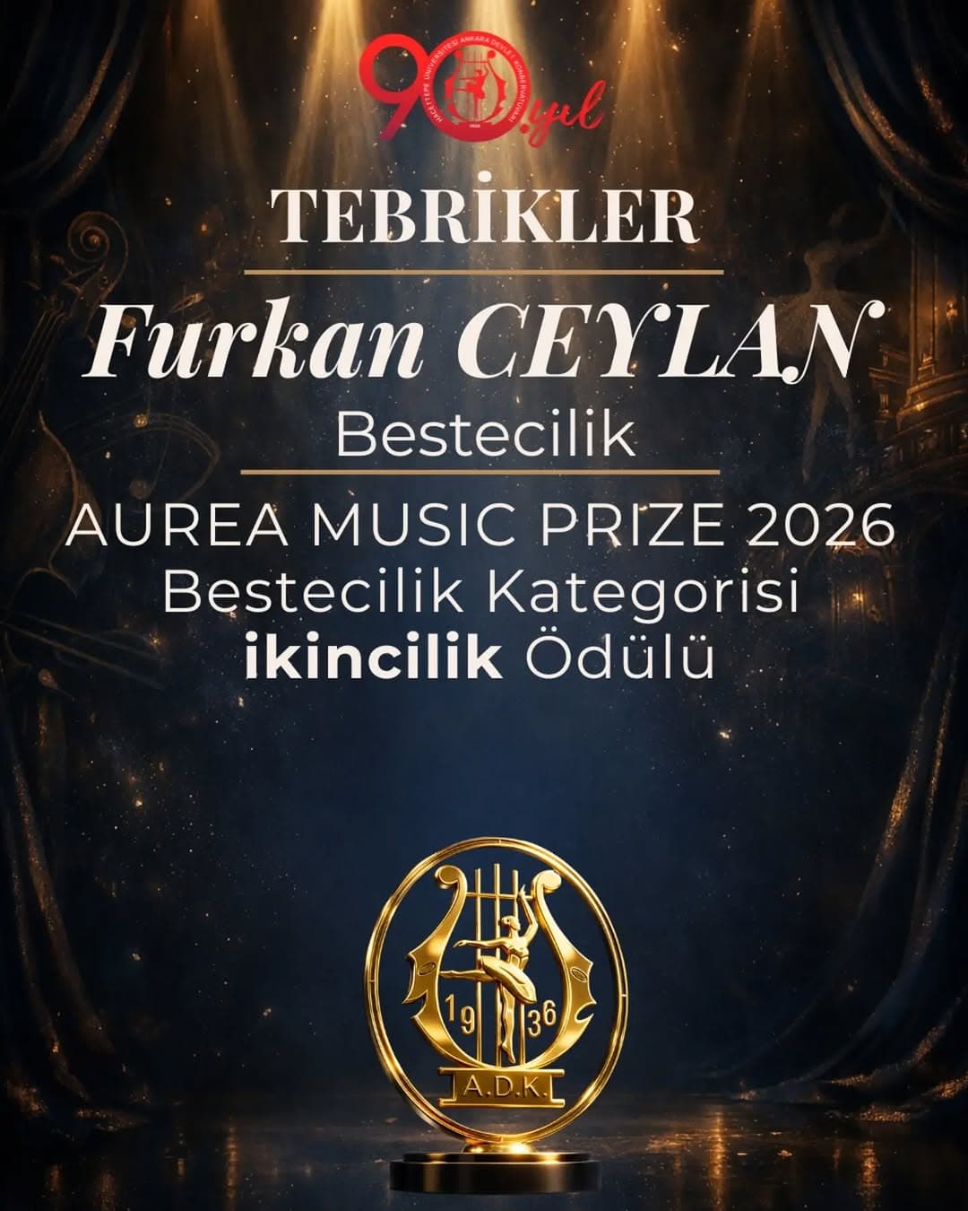 Aurea Music Prize 2026 Yarışması Bestecilik Kategorisinde ikincilik ödülüne layık görülen Kompozisyo