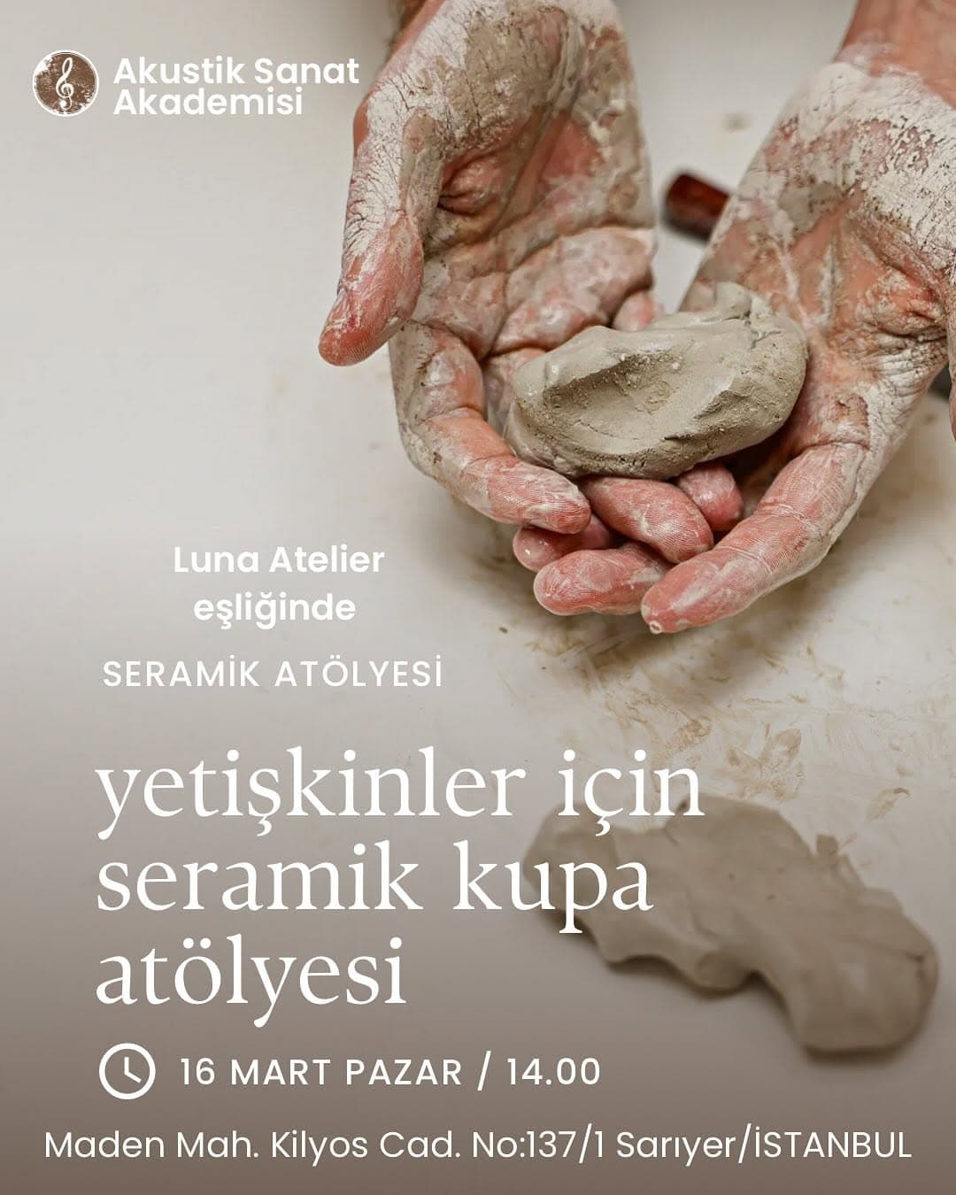 Bu atölyede,
- 3 saatlik bu atölyemizde elde şekillendirme yöntemiyle kilden kupalarınızı yapaca