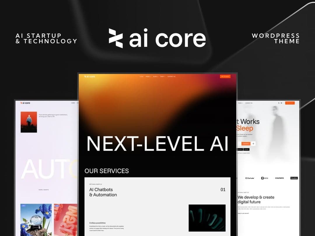 AI-Core stands out with its 26 modern homepage demos designed for AI startups and tech enterprises.