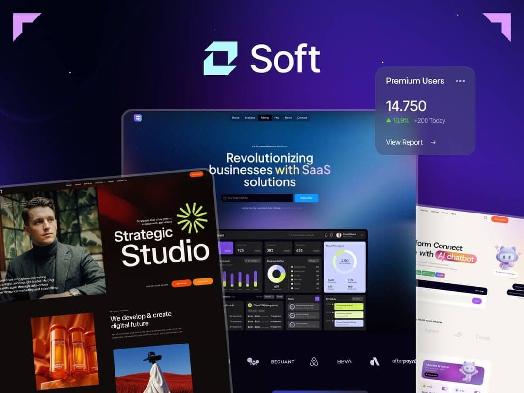 Soft, a theme for SaaS and AI startups, offers sleek design with 24 customizable demos. 🌐 Integrate
