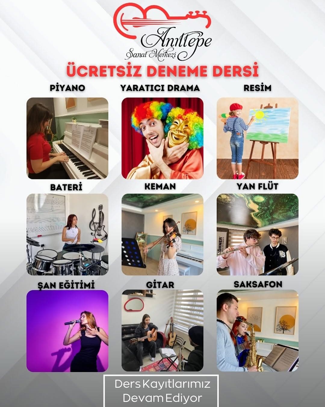 Sanata ilk adım Anıttepe Sanat Merkezi’nde!
Ücretsiz deneme derslerimizle hayalindeki enstrümana ya