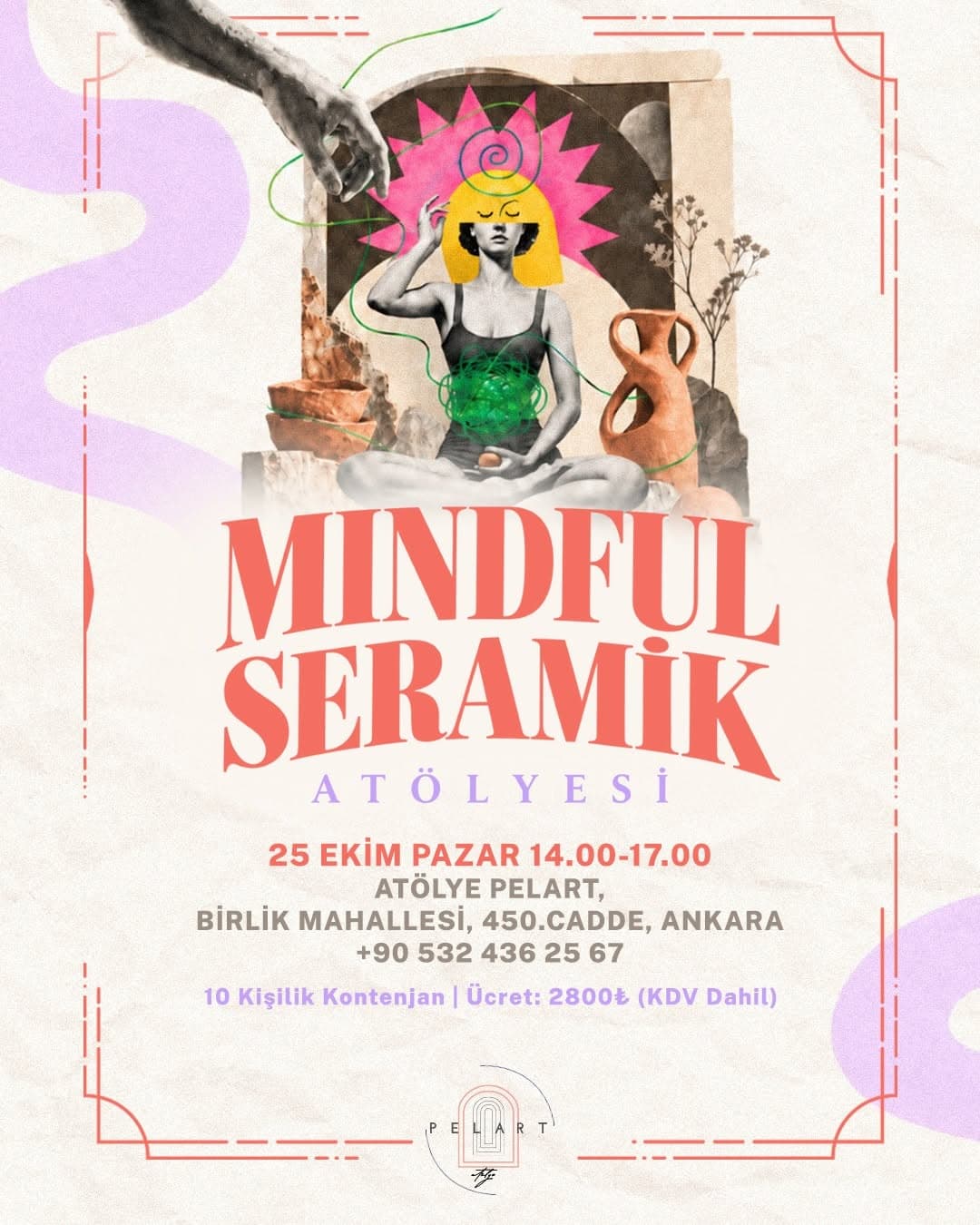 Zihninizi dinlendiren ve ellerinizle şekillenen Mindful Seramik Atölyesi için geri sayım başladı! 🎨