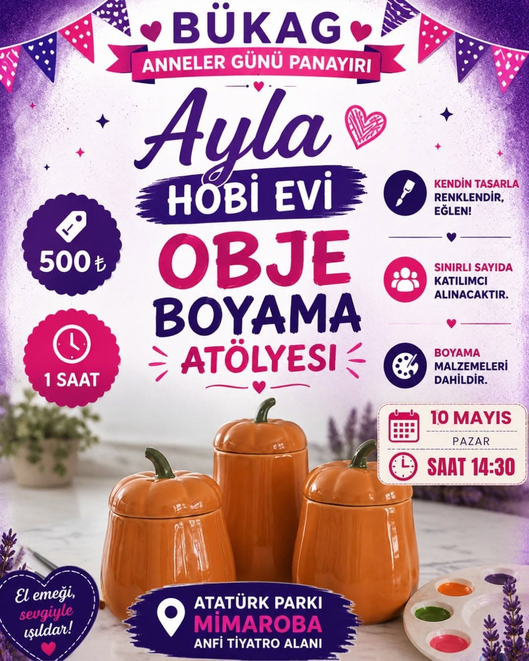 OBJE BOYAMA ATÖLYESİ 🪵
Sıradan objeleri rengârenk sanat eserlerine dönüştürmeye ne dersin?
@ayla.