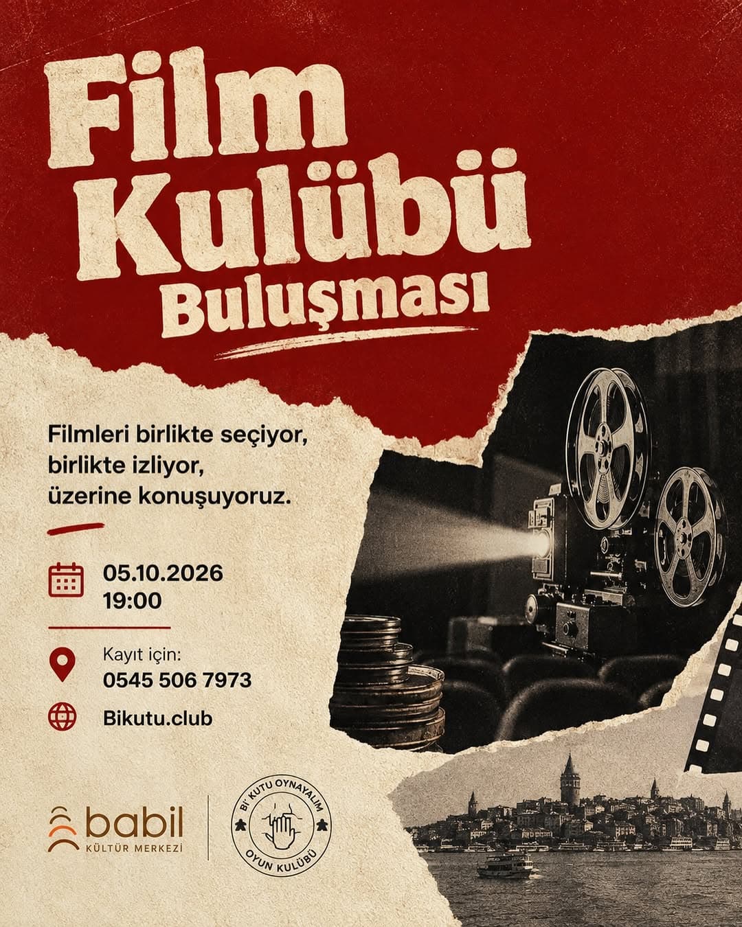 🎬 Film Kulübü Buluşması
Birlikte film seçiyor, birlikte izliyor ve izlediklerimiz üzerine konuşuyo