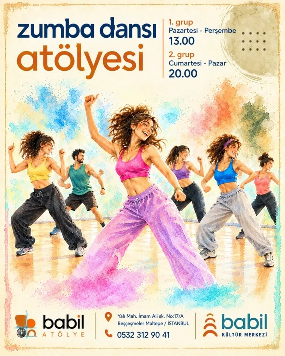 💃 ZUMBA ATÖLYESİ BAŞLIYOR!
Müziğin ritmini hisset, hareket et, enerjini yükselt! 🔥
Zumba ile dans