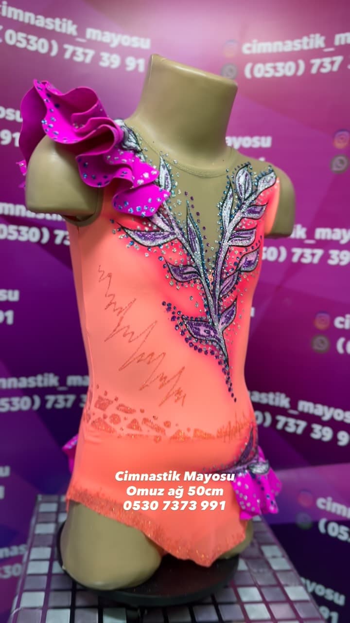Gösteri ve Yarışmalara uygun Ritmik Cimnastik mayosu
Omuz ağ ölçüsü 50cm
Taşsız Pembe Turuncu rengi