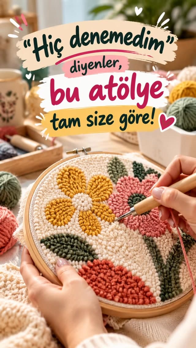 🧶 Biraz ip, biraz renk, ortaya harika bir tasarım! 🎨
Hiç Punch Nakışı denediniz mi?
Rengârenk ip