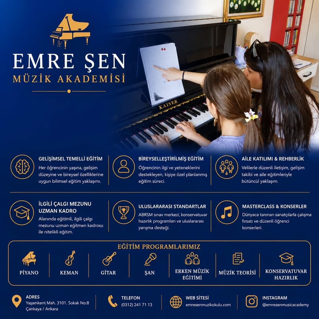 Emre Şen Müzik Akademisi olarak gelişimsel temelli eğitim anlayışımızla her öğrencimizin yaşına, gel