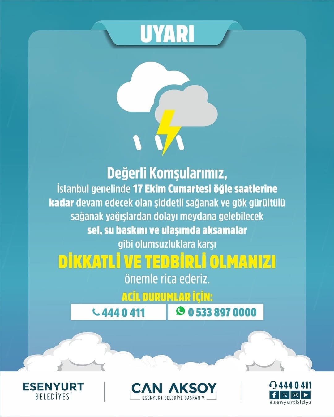 Gece saatleri itibarıyla kentimizde etkili olan sağanak yağış sonrası teyakkuza geçen ekiplerimiz, y
