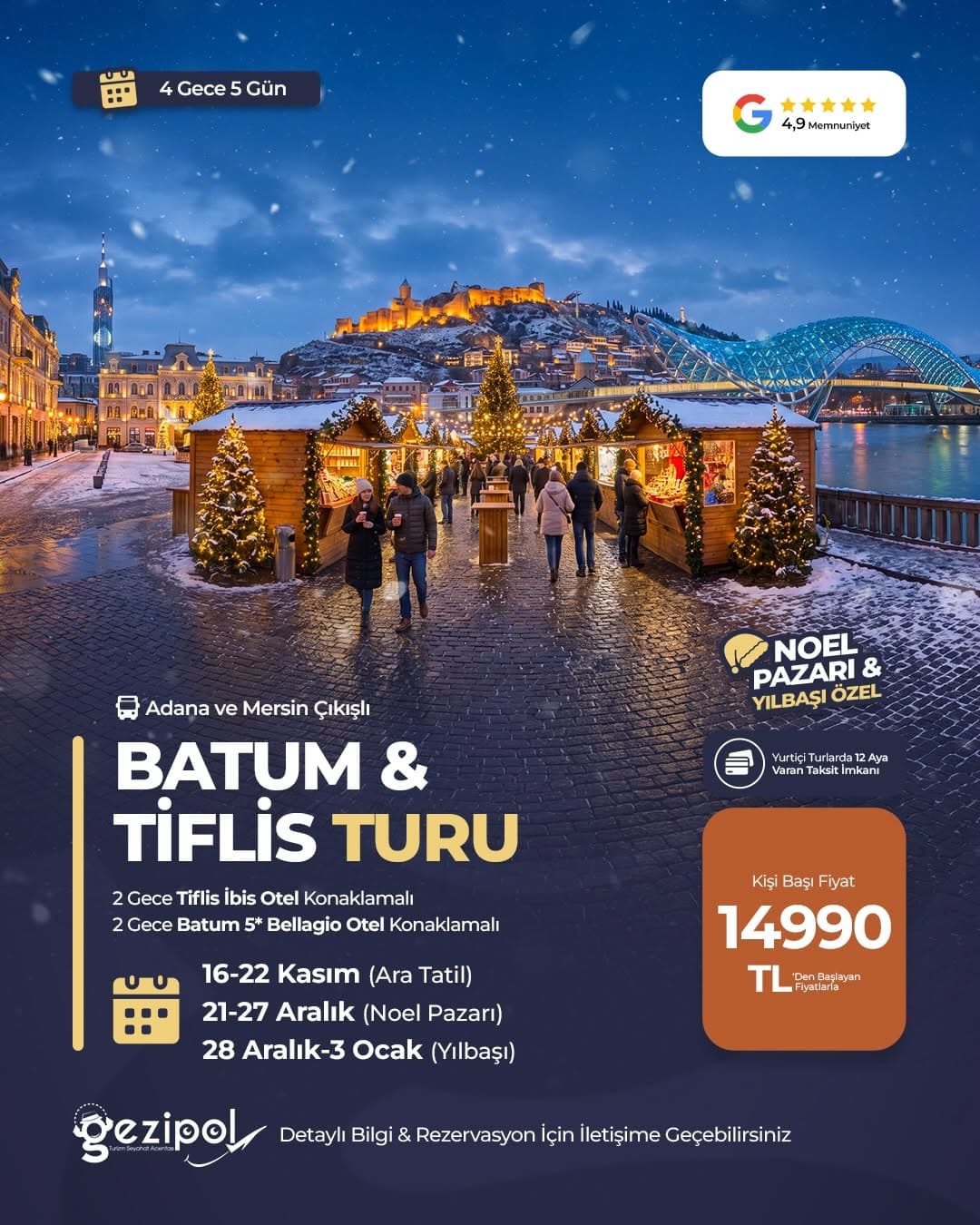 ❇️ TİFLİS & BATUM TURU | 4 GECE 5 GÜN KONAKLAMALI 🇬🇪
✅ Pasaportsuz Tur İmkânı
📍 Kalkış Noktalar