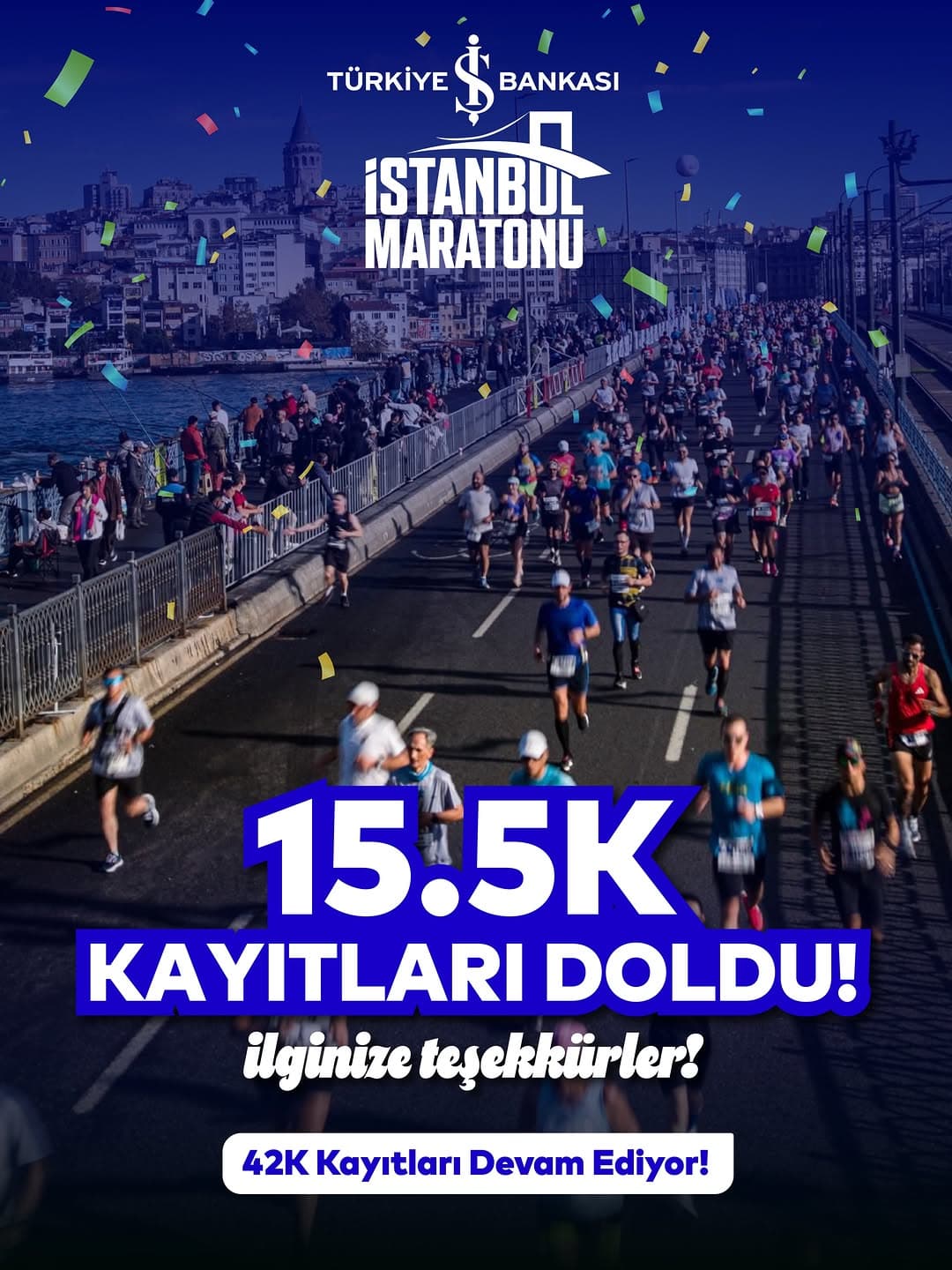 Türkiye İş Bankası 48. İstanbul Maratonu 15.5K kategorisi için kontenjanlar doldu! 🎉
Gösterdiğiniz