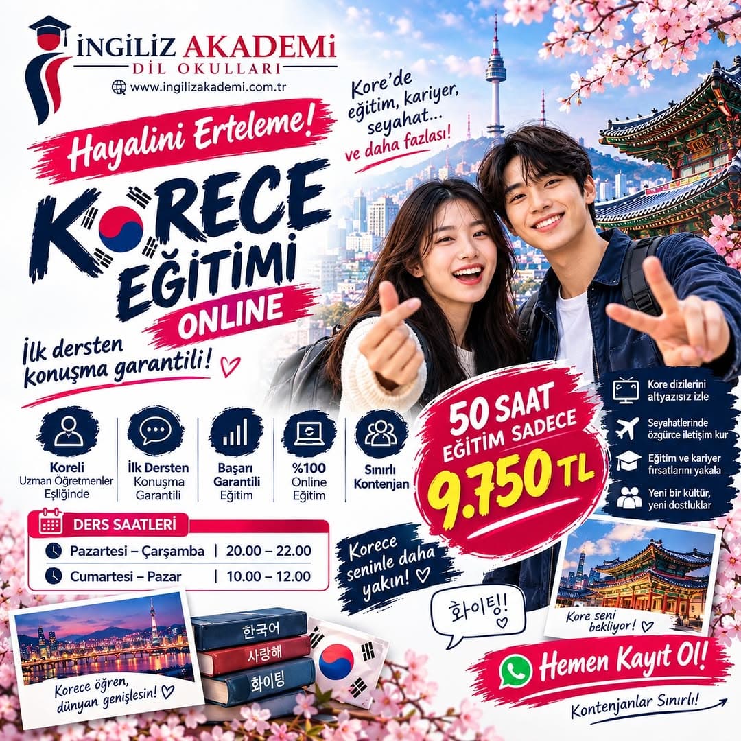 Online Korece eğitimlerimiz, 28 Eylul Pazartesi ve 3 Ekim Cumartesi gunu baslayacaktir. Alanında uzm