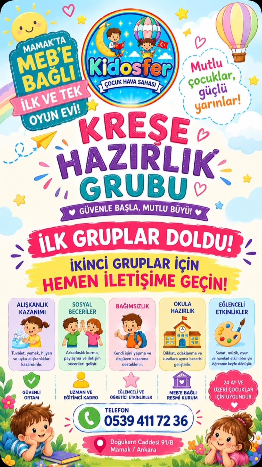 🌈 İlk gruplarımız doldu! 🌈
Kidosfer Kreşe Hazırlık Grubu’nda ikinci gruplar için kayıtlarımız dev
