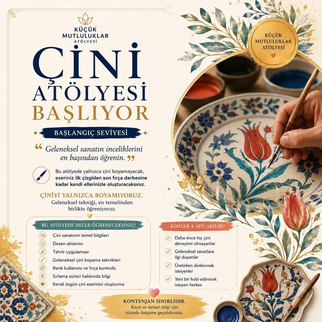 🏺
Gelin, geleneksel sanatın inceliklerini en başından öğrenelim.
Yazın başlıyoruz! 🎊
🙌 Yetişkin