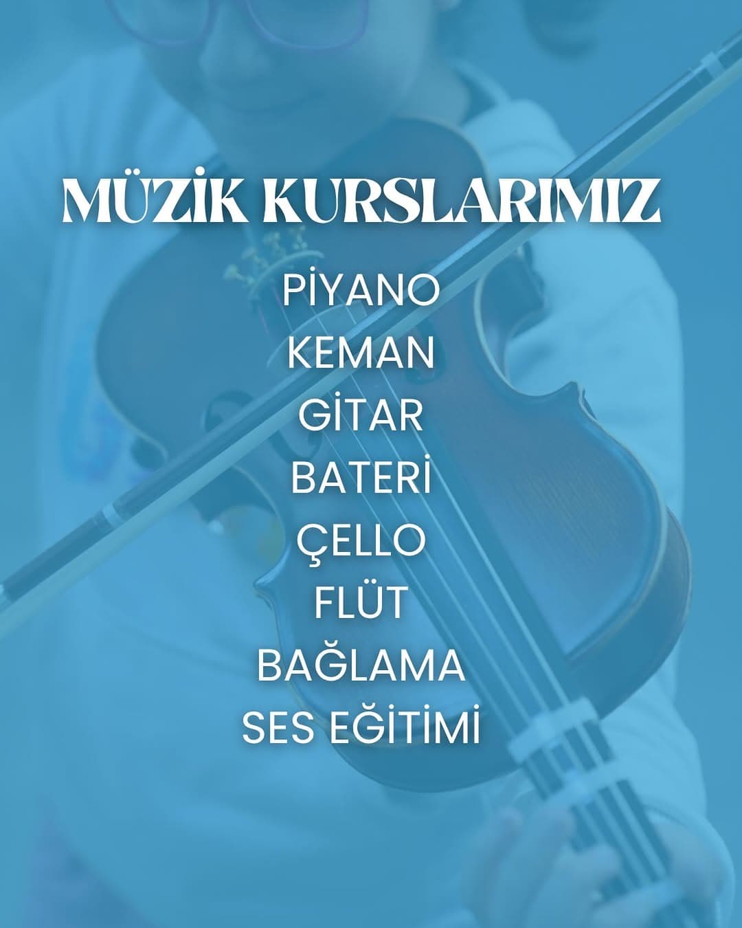 Hangi alana ilgin varsa, Müzik Kabuğu’nda sana uygun bir sanat yolu var.
Piyano, gitar, keman, bater