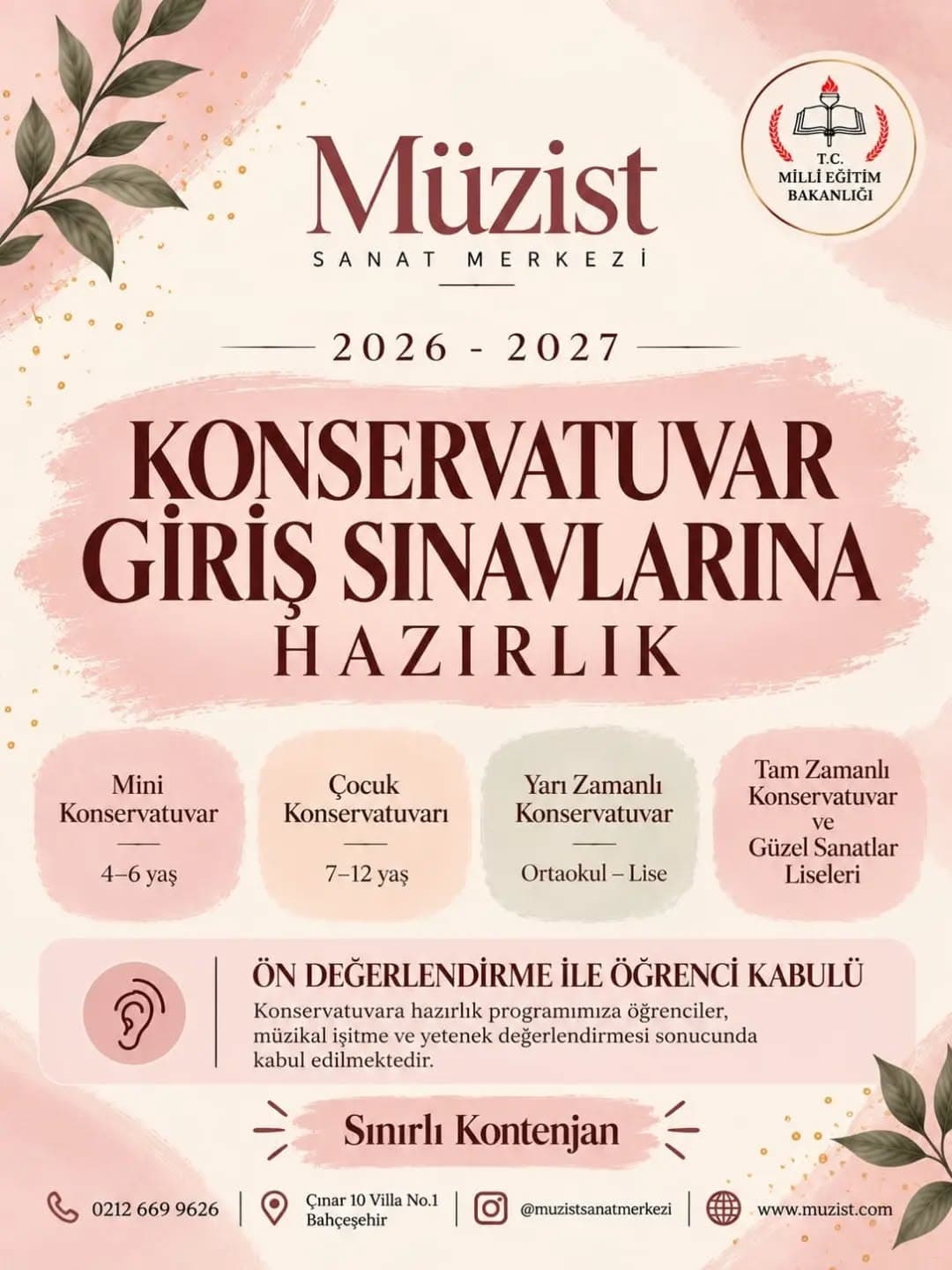 🎹 Çocuğunuzun müzik yolculuğunda bir sonraki adım konservatuvar olabilir!
2026–2027 Konservatuvara