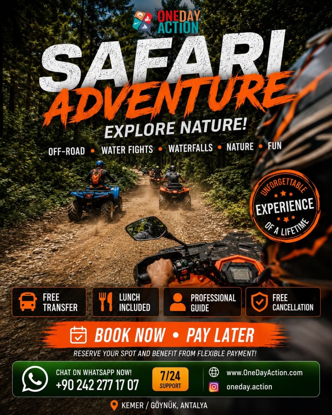 🌿 THE SAFARI ADVENTURE IS WAITING FOR YOU!
Dusty roads, refreshing waterfalls, exciting water fight