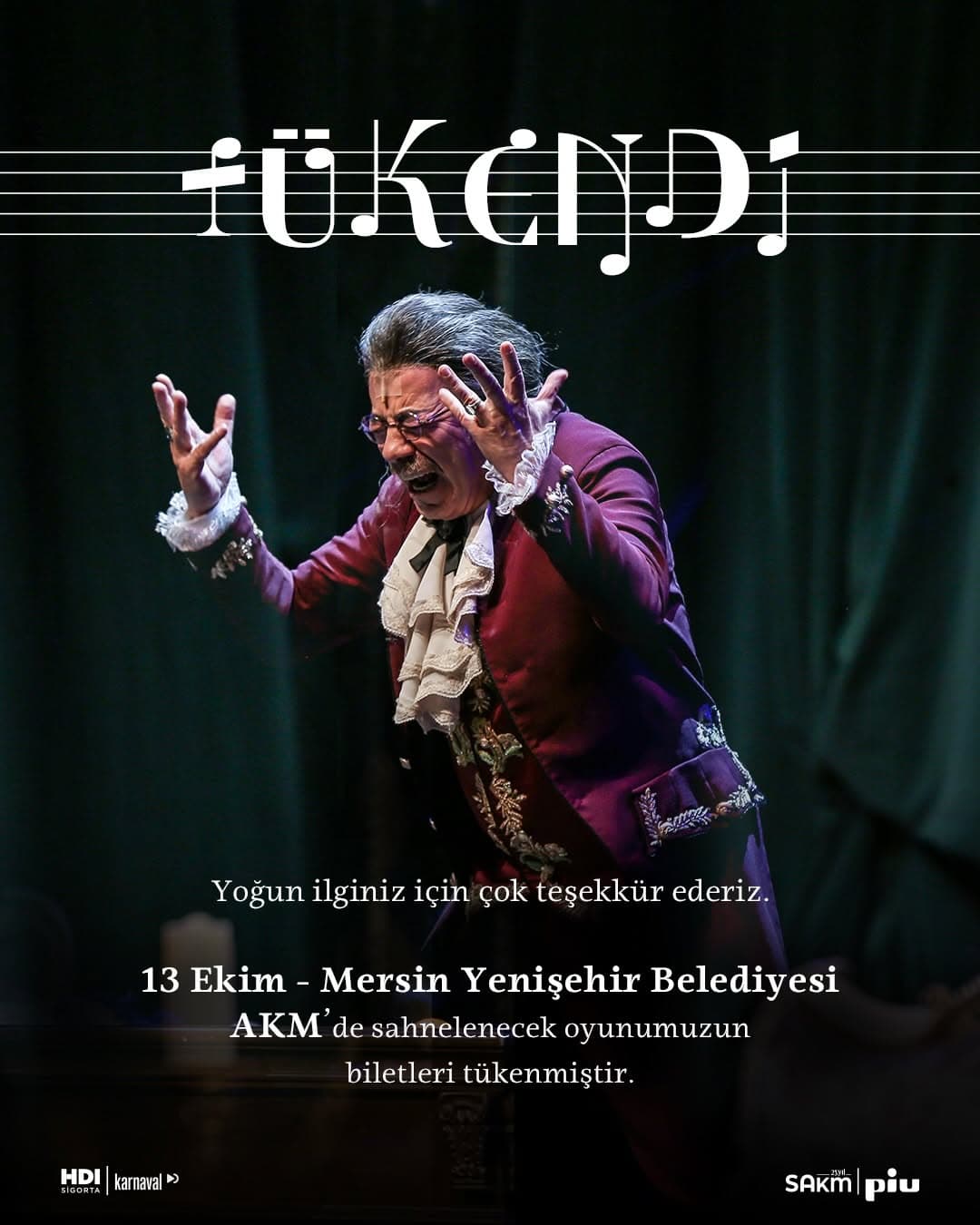 13 Ekim’de Mersin Yenişehir Belediyesi AKM’de sahnelecek oyunumuzun biletleri TÜKENDİ! 🎶
Ödülleriy