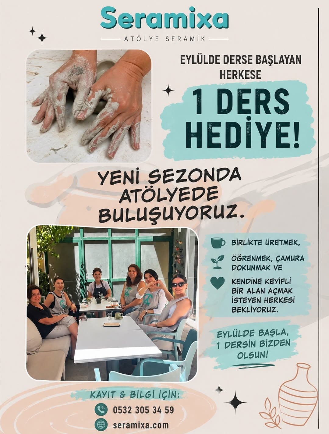 ✨Yeni sezona çamurun, kahvenin ve keyifli sohbetlerin eşliğinde başlıyoruz!
Eylül’de seramikle tanış