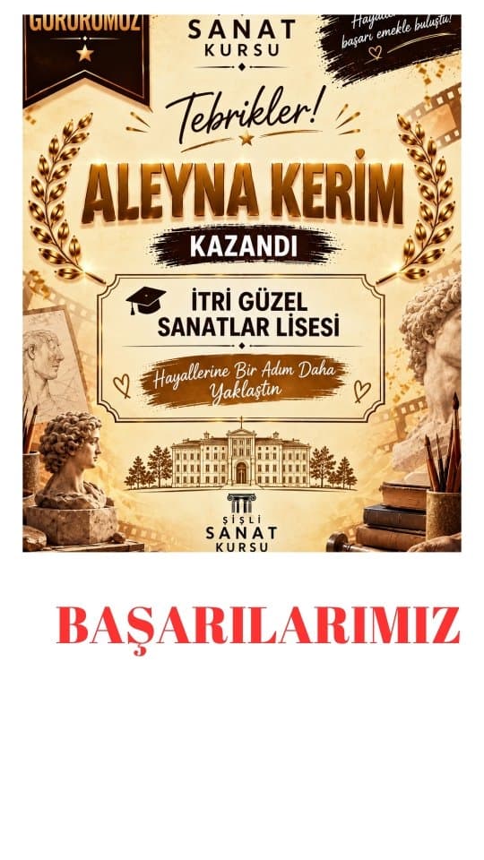 🎨 Bir hayal daha gerçeğe dönüştü!
Tebrikler Aleyna Kerim! 👏✨
İtri Güzel Sanatlar Lisesi yolculuğun