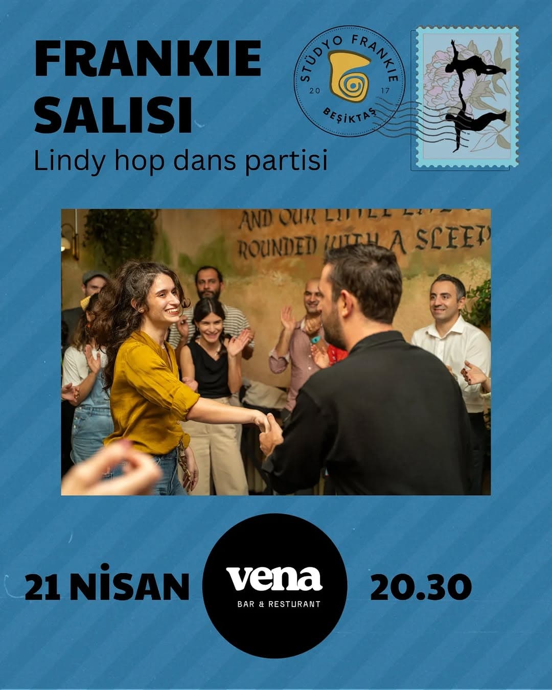 Frankie Salısı sosyal dans partimiz 21 Nisan akşamı @venabesiktas 'da🎊
#sosyaldans #eğlence #lind
