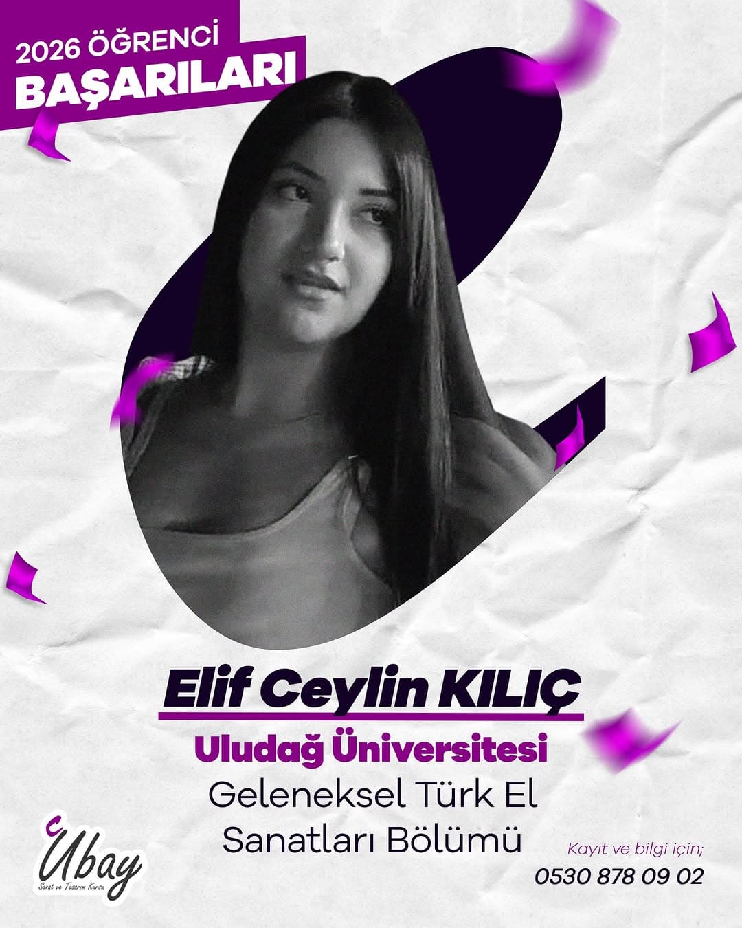 Uludağ Üniversitesi - Geleneksel Türk El Sanatları Bölümü'nü kazanan öğrencimiz Elif Ceylin KILIÇ'ı