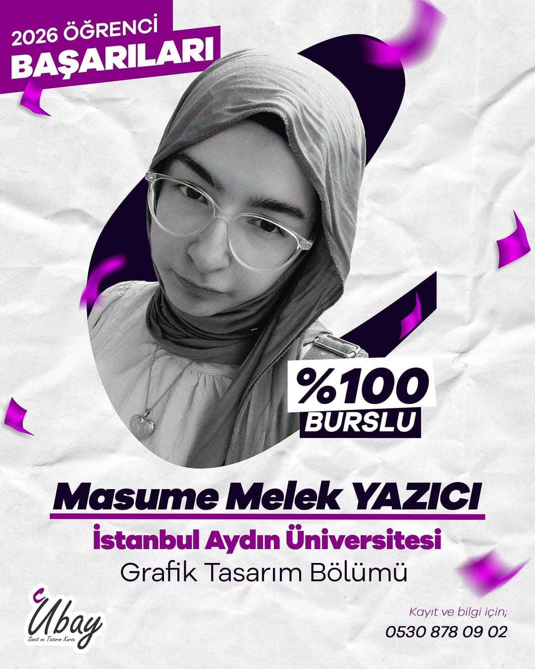 İstanbul Aydın Üniversitesi - Grafik Tasarım Bölümü'nü %100 burslu kazanan öğrencimiz Masume Melek Y