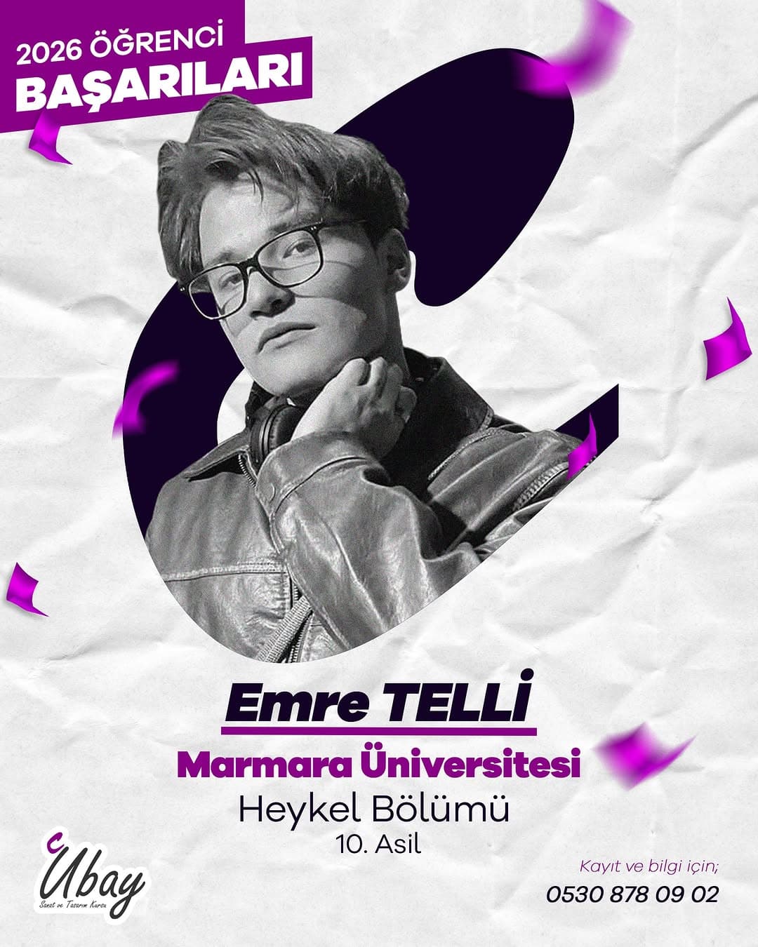 Marmara Üniversitesi - Heykel Bölümü'nü 10. Asil olarak kazanan öğrencimiz Emre TELLİ’yi tebrik ediy