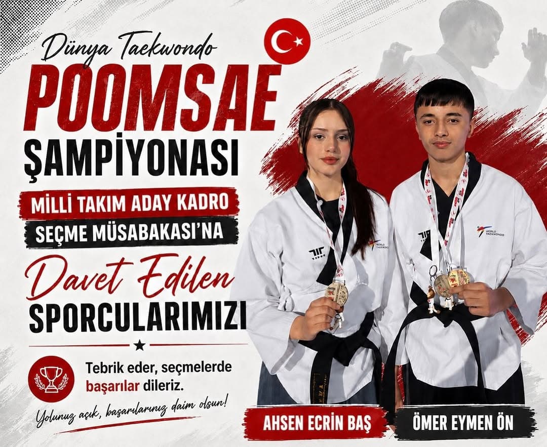 Sporcularımız Ahsen Ecrin Baş ve Ömer Eymen Ön, Kore’de yapılacak olan Dünya Taekwondo Poomsae Şampi