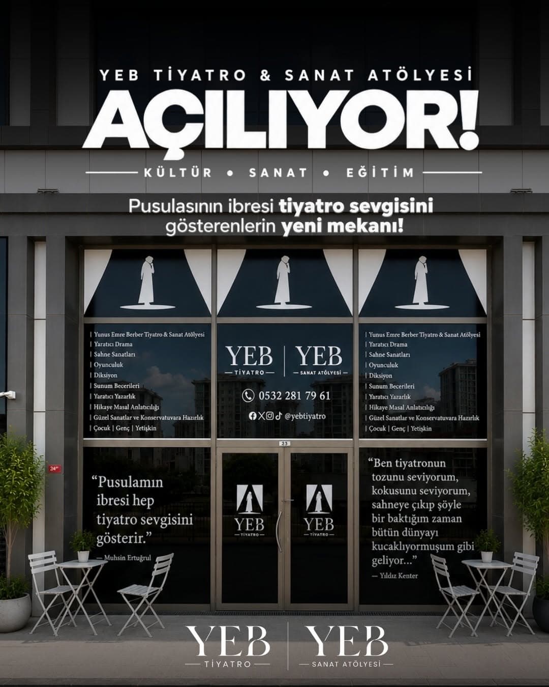 YEB Tiyatro & Sanat Atölyesi Yakında Açılıyor! 💫
Pusulasının ibresi tiyatro sevgisini gösterenleri