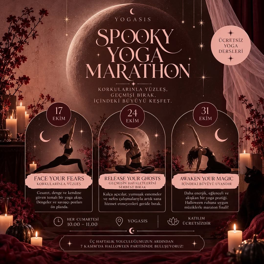 🎃 SPOOKY YOGA MARATHON
3 Saturdays. 3 Practices. A Little Magic.
Bu Halloween’de korkularımızdan k