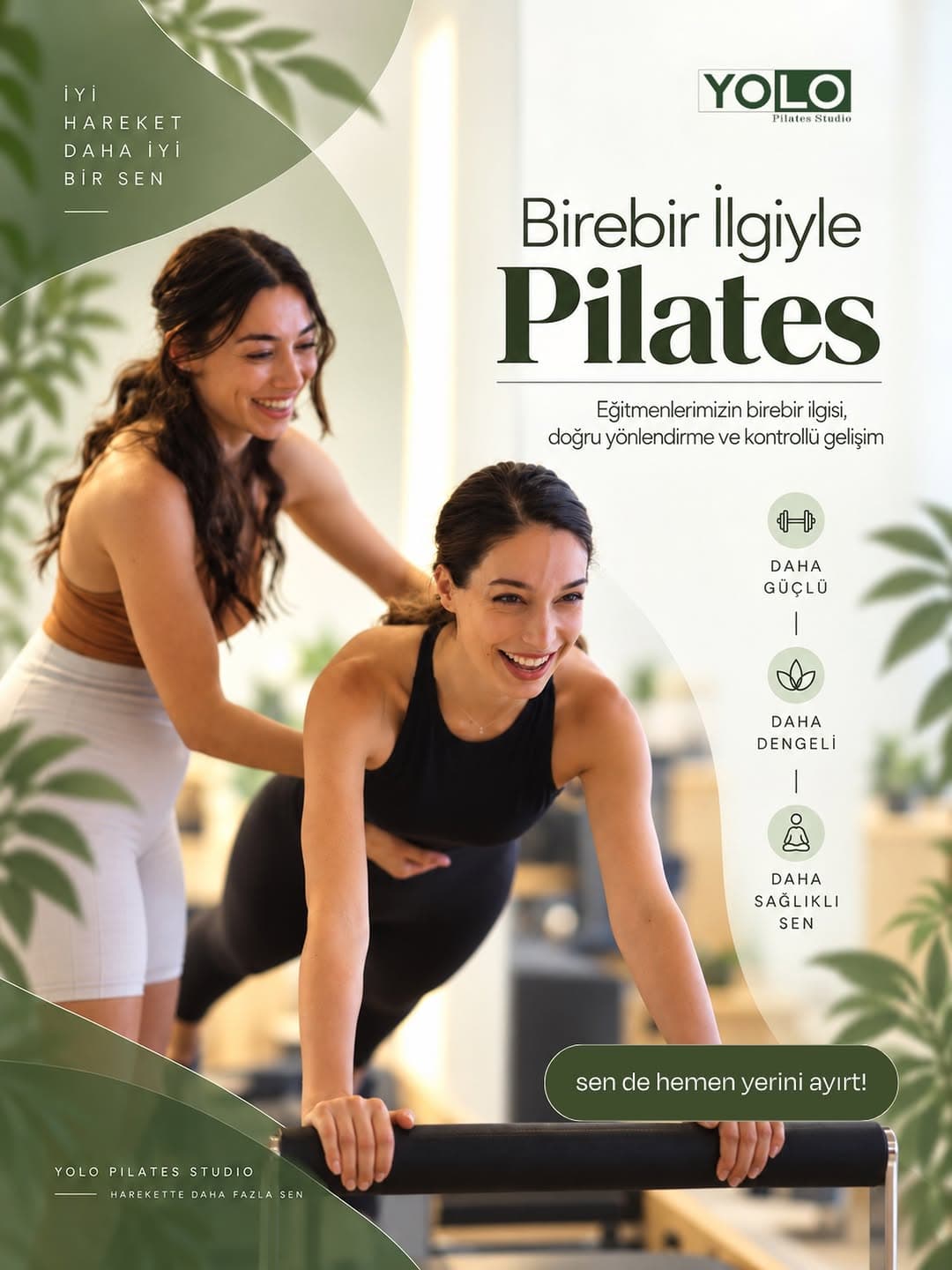 Pilates sadece hareketleri doğru yapmak değil, doğru şekilde yönlendirilmekle de ilgilidir.
YOLO Pi