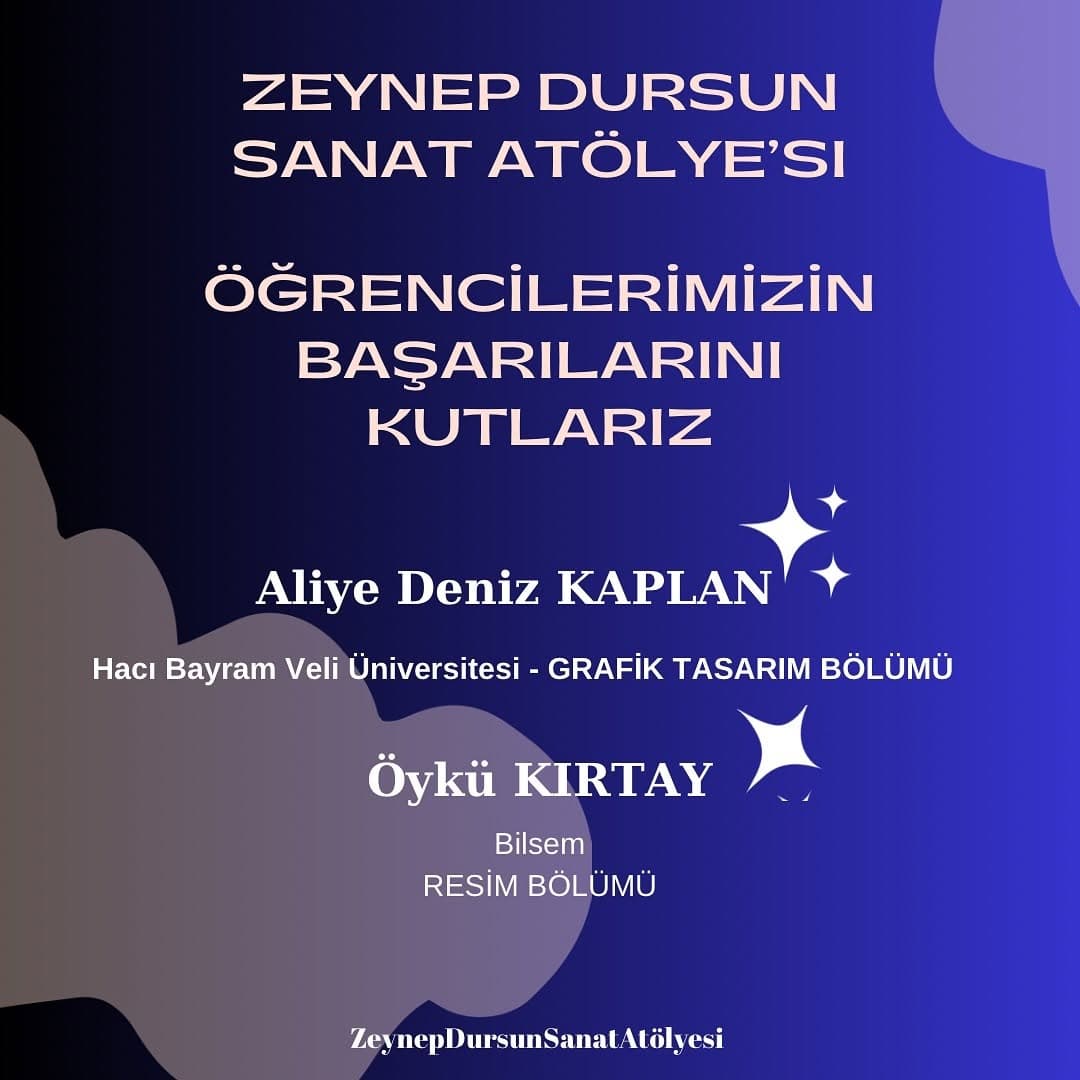 Atölyemiz öğrencilerimizi ve değerli velilerimizi kutlarız.
⭐️Yolları her zaman sanatla buluşsun..